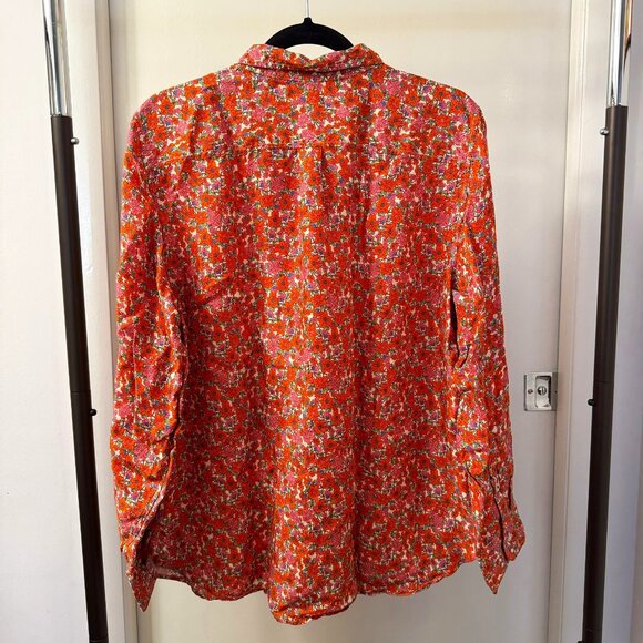 J. CREW Classic-fit Drapey Cupro Shirt in Pink Floral - size 16 - Picture 2 of 10